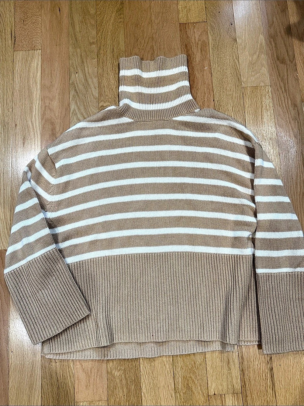 Gap Striped Turtleneck Cotton Sweater in Brown & White Size Medium